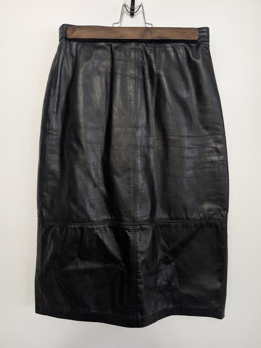 Vintage Marquis Leather Skirt 90s Shiny Black High Waisted Fitted Pencil Canada